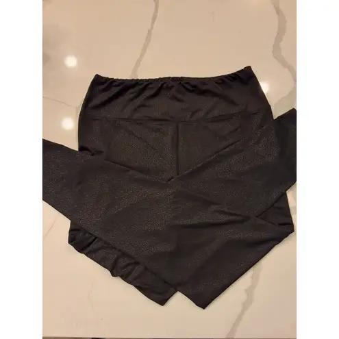 Tahari Sport Size Large Womens Black Abstract Zip Pocket Pull On Ankle Leggings