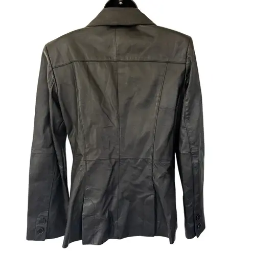 Newport News Vtg y2k Leather Blazer Jacket Sz 6 Euro Fitted Career Office Black