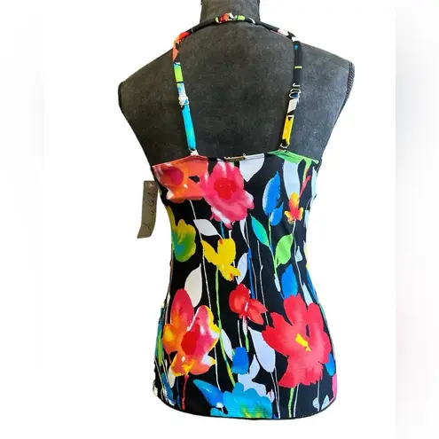 Anne cole NWT   High Neck Tankini Swim Top Multicolored Floral on Black Size Med