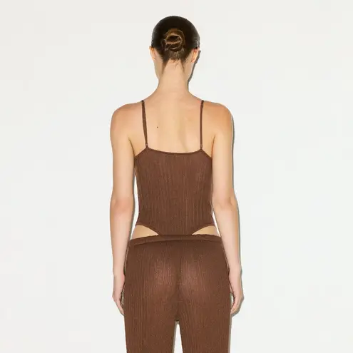 SKIMS Sheer Knit Cami Bodysuit in Bison, Size Small