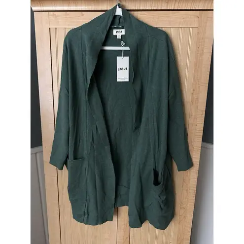 Pact NWT Airplane Wrap Cardigan | Pintuck Wide Leg Pant | Top Size L Deep Green