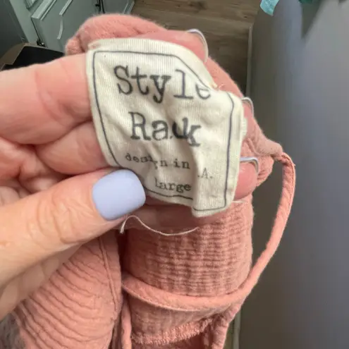 Style Rack Rose Gauze 100% Cotton Sleeveless Tank Short Mini Dress V-Neck Large