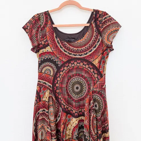 Signature Robbie Bee Women Dress Size 8 Red Brown Asymmetrical Boho Forest Fairy