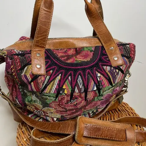 Nena & Co OOAC Weekender Bag Leather /Textile Purse Slouch Tote Travel Guatemala Brown