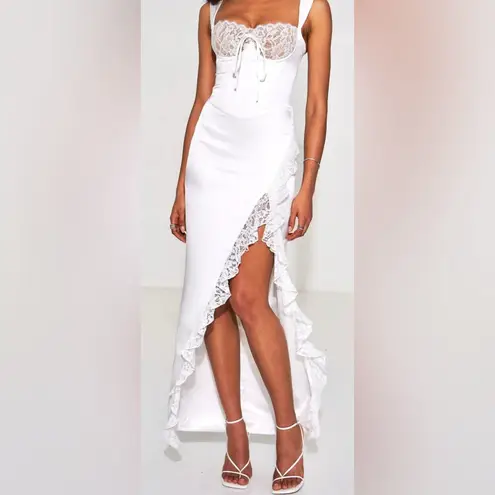 Miss Circle Freddie White Lace Satin Maxi Corset Dress size XXS US 0