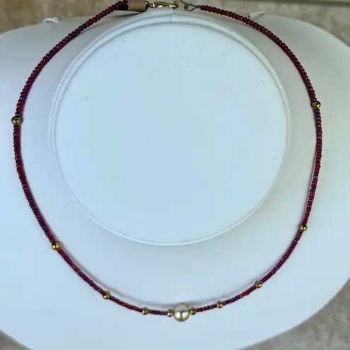 Hand Crafted Pearl Focal Beaded Pink Fuchsia Seed Beads Necklace Purple