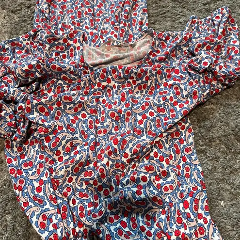 BODEN NWT Ruffle Paisley Jersey Midi Dress D0283 Size 4L Pockets Stretchy Waist Blue