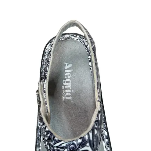 Alegria Keli Sandals Womens Size 38 Black White Floral Comfort Leather Open Toe