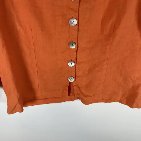 Habitat Clothes To Live In Shirt Orange 100% Linen Button Up Lagenlook Sz Small