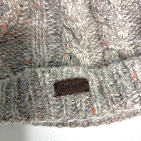 Barbour Fleece Lined Wool Marled Cable Knit Beanie Pompom