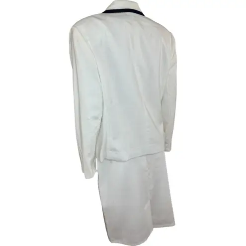Vintage Russ Womens 2 Piece Blazer Skirt Set White Navy Sie 14 Business Casual