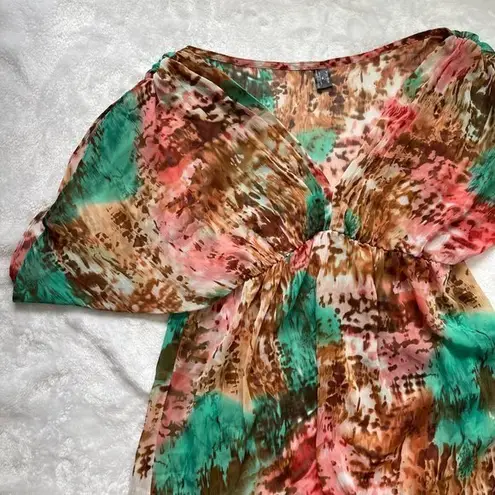 Bisou Bisou Women's Multicolored Sheer Empire Waist Open Arm Swimsuit Cover L