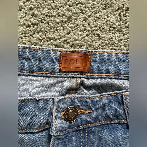 POL  Distressed Frayed Hem Boyfriend High Rise Cropped Jeans Peekaboo Fishnet L