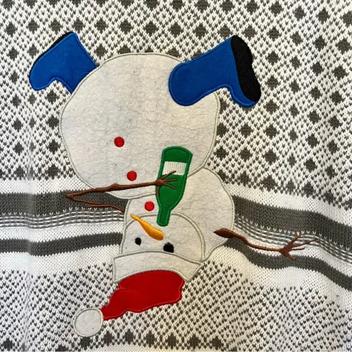 Carbon Drunk Snowman Ugly Funny Christmas Sweater Large EUC Gray