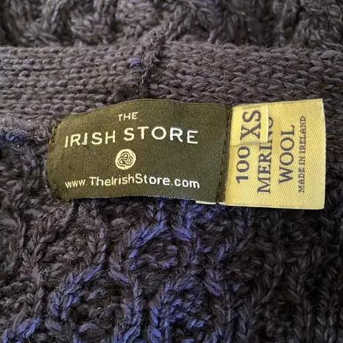The Irish Store 100% Wool Cardigan Fisherman Knit Sweater—Beautiful! XS Blue