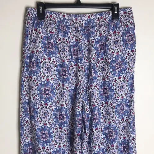 Loft  Fluid Wide Leg Crop Pants in Medallion Linen Blend ladies size medium