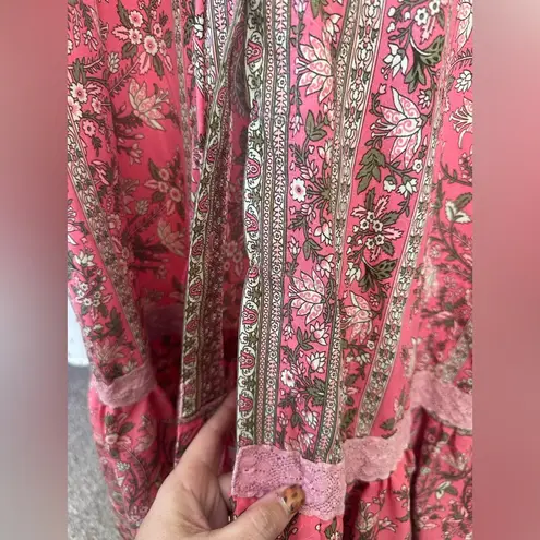 Boemo Bohemian Kaftan Floral Button Down Drawstring Tassel Midi Maxi Dress M Size M