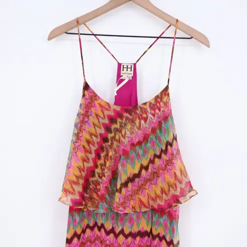 Haute Hippie Silk Tiered Chevron Print Camisole Dress Size L