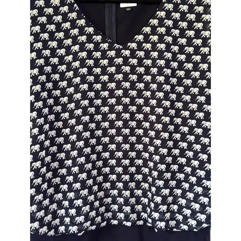 CAbi  Size Medium Navy Blue White Elephant Parade Pullover Top Chiffon Overlay