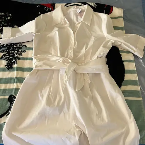 Gal Meets Glam White Tie Sawyer Poplin Jumpsuit Wide cropped leg size 14