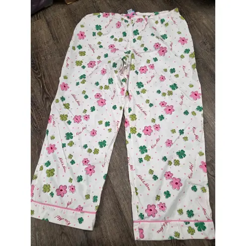 Nick + Nora XXL Vintage 100% Cotton Kiss Me Pajama Set Pink Flower Shamrock