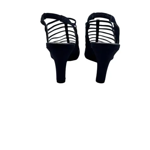 Impo Size 6.5 Strappy Navy Blue Peep-Toe Heels With Slingback Stiletto Heel