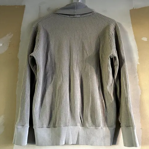 Stateside Luxe Thermal Grandpa Cardigan Waffle Knit Pockets Cotton Cozy Stone XS