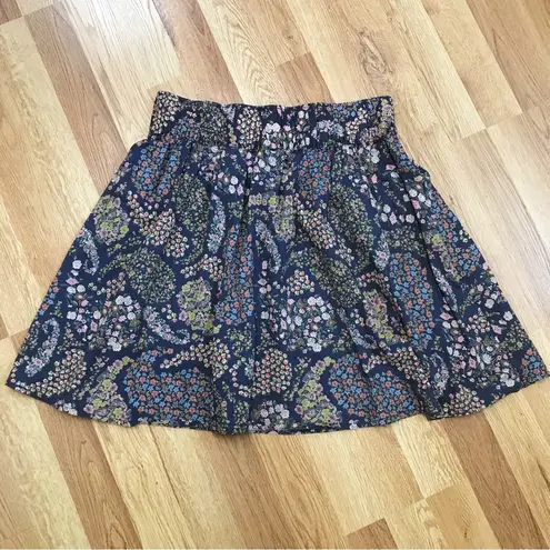 H&M  Blue Paisley Print Fit & Flare‎ Mini Skirt Elastic Waist Cotton Size Small