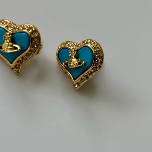 Vivienne Westwood NWOT Gold and Blue Heart Earrings