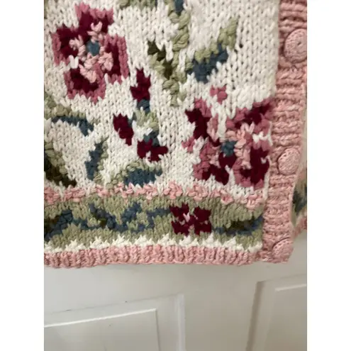 VTG Chunky Floral Embroidered Cardigan M Cottagecore Grannycore Boho 90's NWT Pink Size M