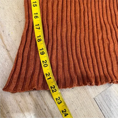 Baserange 100% linen etel long sleeve rib top with neck tie in umber NEW