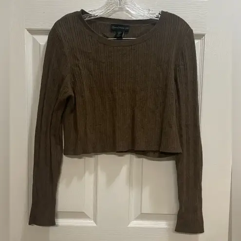 House of Harlow 1960 Brown Ribbed Cropped Long Sleeve Sweater Size XL Soft