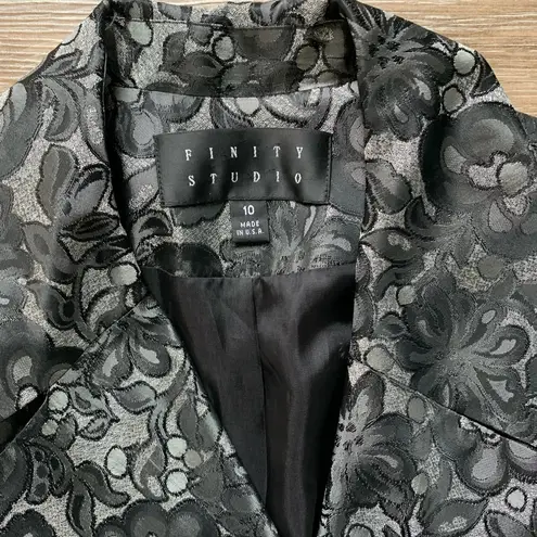 Vintage Finity Studio Gray & Black Floral Silky Blazer 10