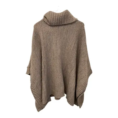 Simply Vera by Vera Wang Poncho Sweater XS/SM Cable Knit Turtleneck Beige Ribbed Tan