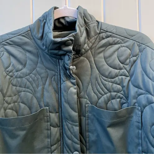 7 For All Mankind  Green Quilted Button Front Cropped Coat Jacket Women’s Small thumbnail 3