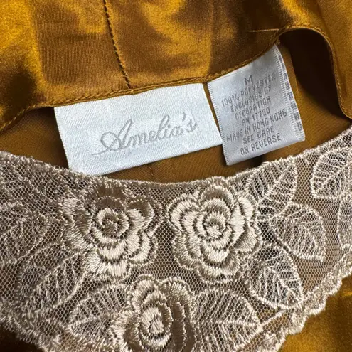 Amelias Satin Lace Trim Cami Shorts Pajama Set Women Size M Gold Size M