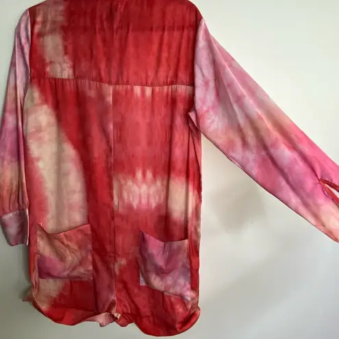 Plush Tie Dye Button Front Shorts Romper Pink Back Pocket Boho Retro Sz Sm NWT