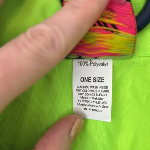 Vintage Surf Style Pullover Quarter Zip Windbreaker Neon Green Black Size Large Yellow