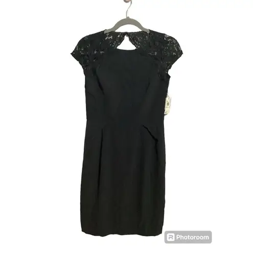 Aidan Mattox  Pleated Crepe Cocktail Cocktail Mini Dress Lace 3/4 Sleeves 4