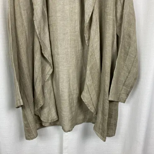 Flax Beige Linen Long Sleeve Open Drape Front Jacket Sz.S
