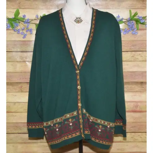 Vintage Southern Lady 3 Piece Set Midi Skirt, Blouse & Cardigan Sweater Size XL Green