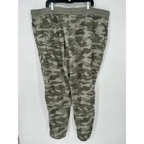 Woman Within Plus Size 28W Convertible Length Cargo Pant Green Camo Pullon