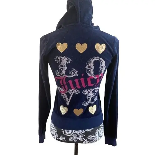 Juicy Couture  Velour Tracksuit Jacket Hoodie Sweatshirt Bling Embellished