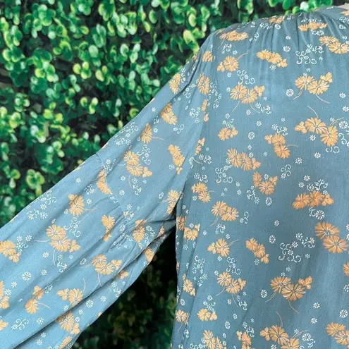 Caslon Split Neck Top in Green Yellow Mia Floral size small 100% Modal