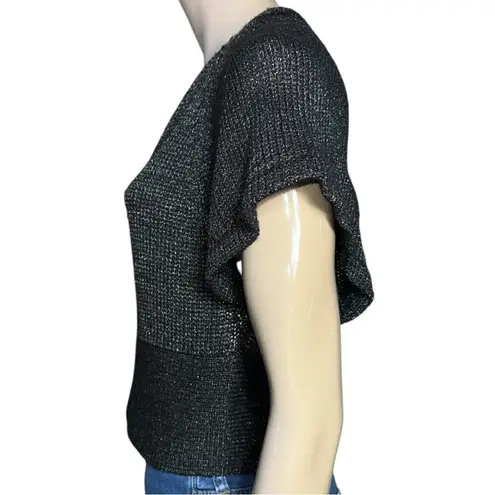 Intropia Anthropologie Women’s M Black Merino Wool Surplice Faux Wrap Sweater Size M