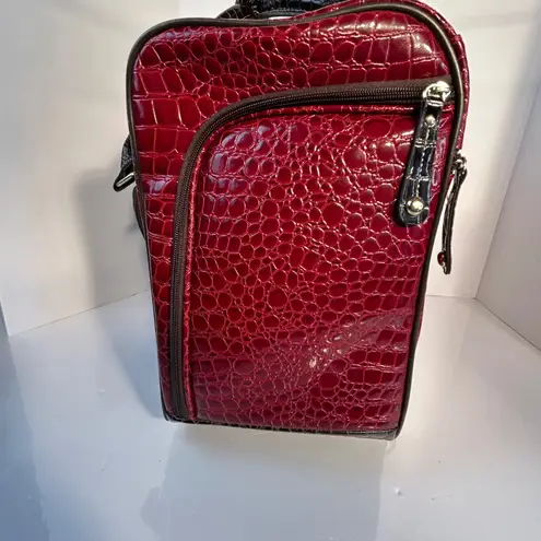 Samantha Brown Red Croc Embossed Rolling Carry On Travel Luggage Bag