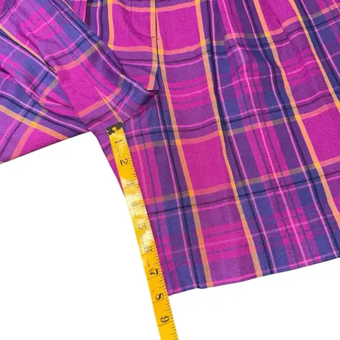 Vintage 90s Casual Corner High Waisted Pink Purple Plaid Linen Shorts Sz 12 USA