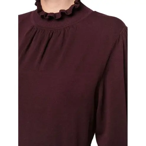 Ba&sh Sinto Ruffle High Neck Sweater Medium Bordeaux Maroon Quiet Luxury Fall