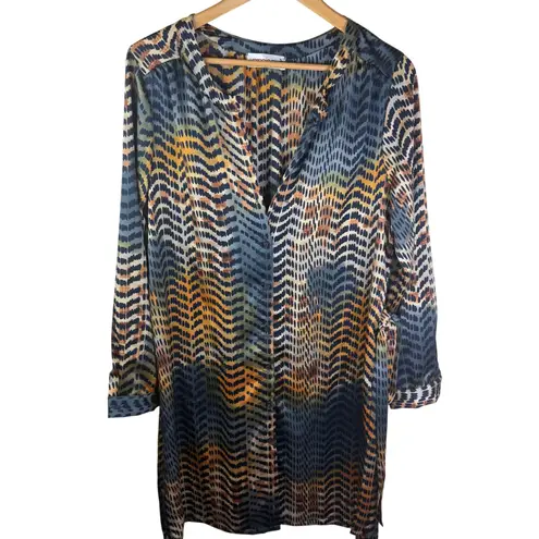 Veronica M Chiffon Dress Medium Blue Brown Animal Print Long Sleeve Office Wear