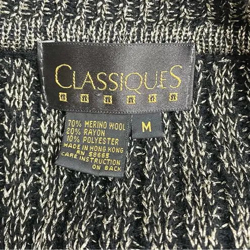 Classiques Entier Classiques Merino Wool Blend Textured V-Neck Oversized Sweater Black Gold Medium - Image 7